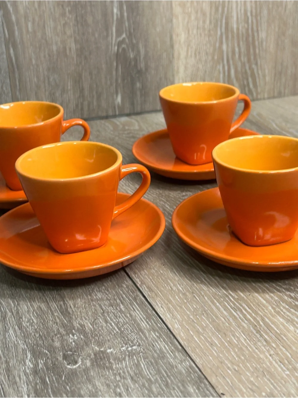 IMUSA Bright Orange Ceramic Espresso Cups and Saucer Set of 4 Demitasse Cafecito
